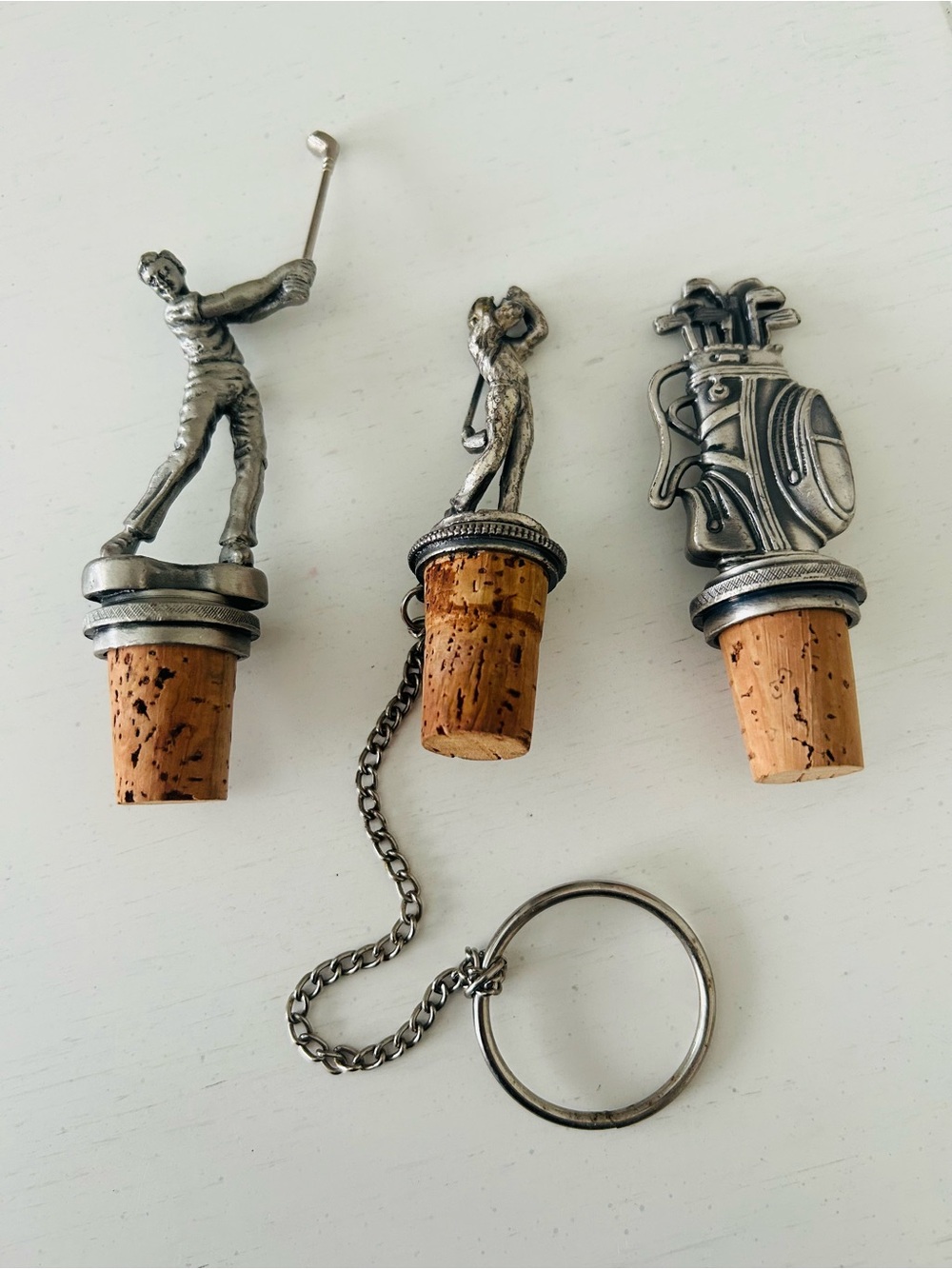Vintage Wine Unlimited Pewter Golf Themed Bottle Cork Stoppers Set